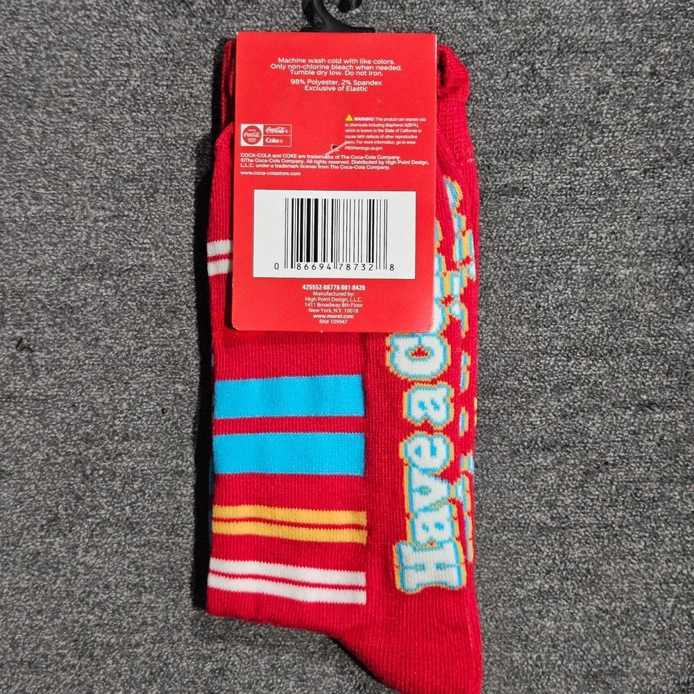 Coca-Cola Mens Red Coke Logo Striped Crew Socks Shoe Size 6.5-12 Retro New